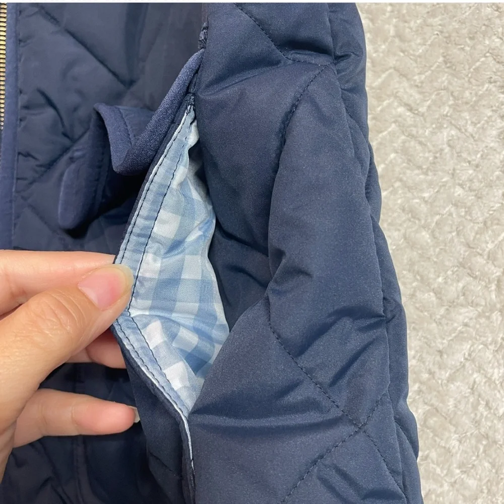 J.Crew Womens S‎ Navy Blue Puffer Zip Up Vest Gingham Print Snap Buttons Preppy